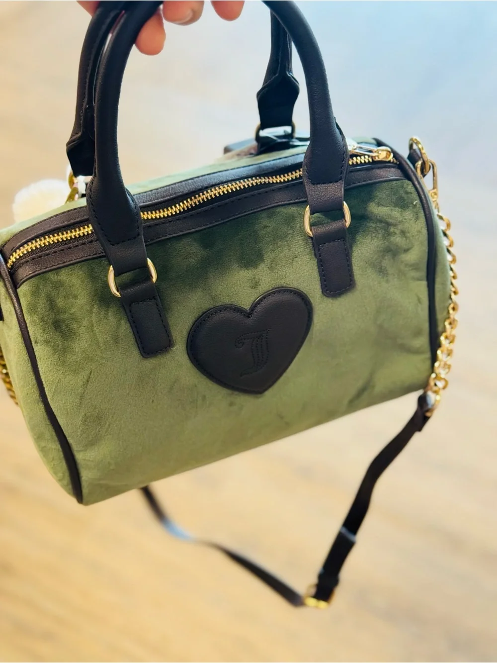 Juicy Couture Olive Green Logo Satchel with Plush Charm